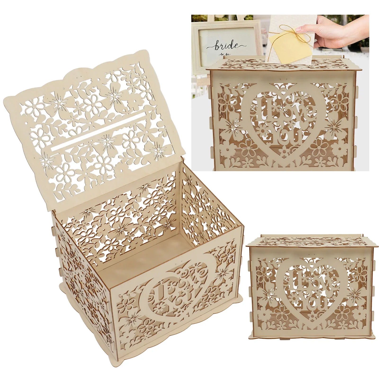 Wedding Card Box - Caixa De Presente De Madeira Oca